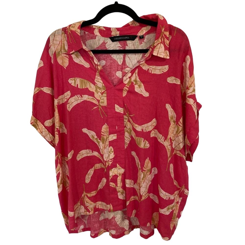 Colleen Lopez tropical Hawaiian print popover tunic size 1X beach vacation linen